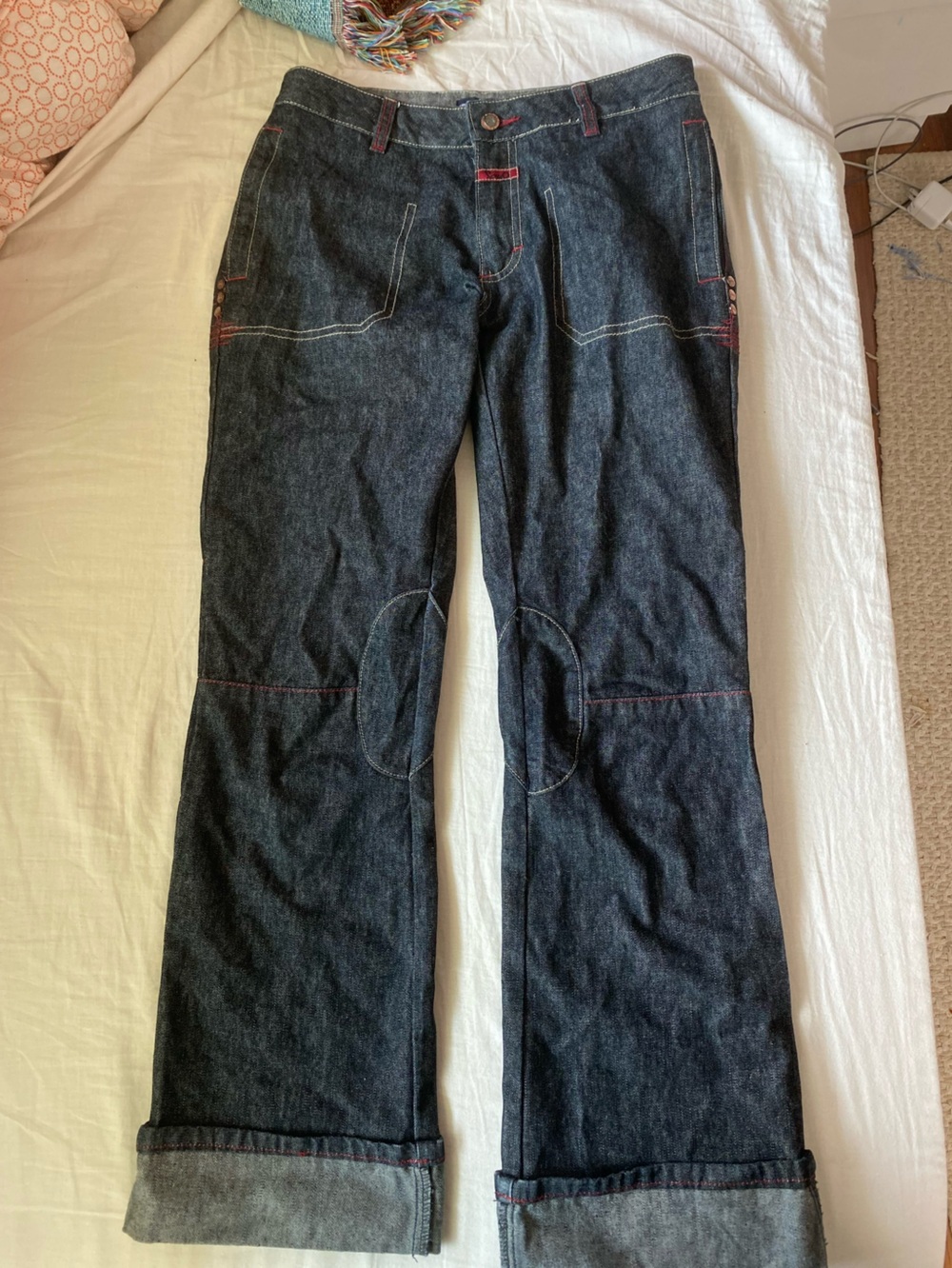 Triple Five Soul Dark Wash Wide Leg Jeans with Red Contrast Stitching